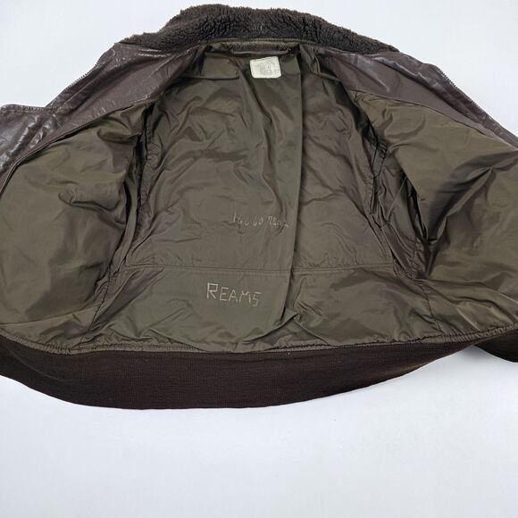 VINTAGE Brill Bros G-1 Flight Jacket Mens 42 Brown Leather Mouton Collar USN 80s - Picture 7 of 16